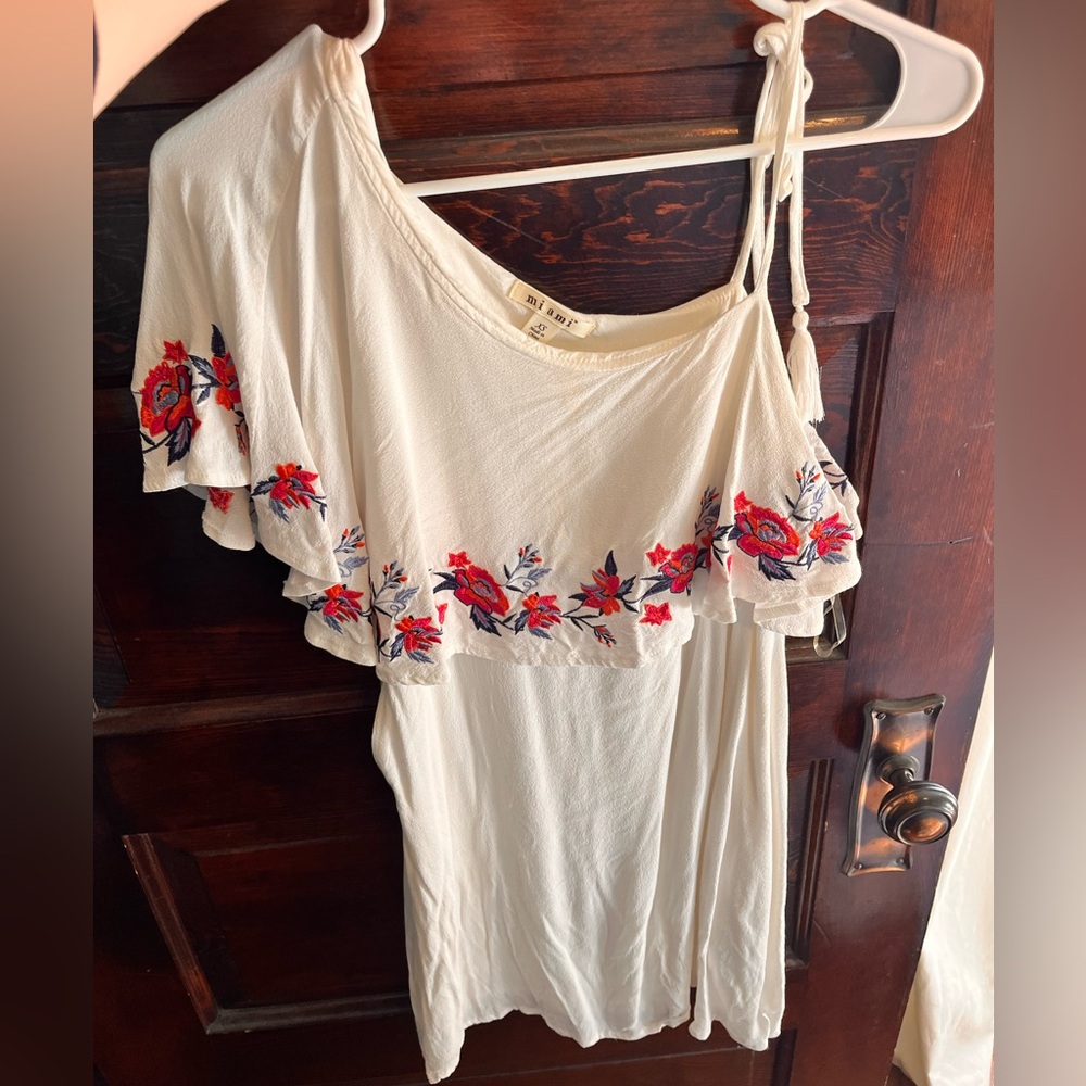 Miami Cream & floral Off the Shoulder Dress